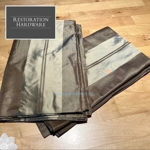 RESTORATION HARDWARE Pair 2 Gold Brown Stripes Heavy Silk Drapes 50”x84”